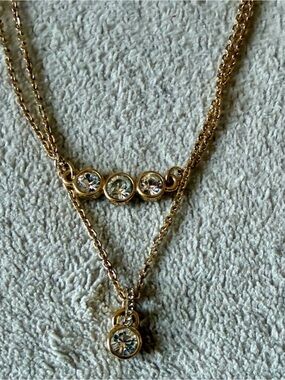 Gold-Tone Double Layer Crystal Pendant Necklace - Women Jewelry